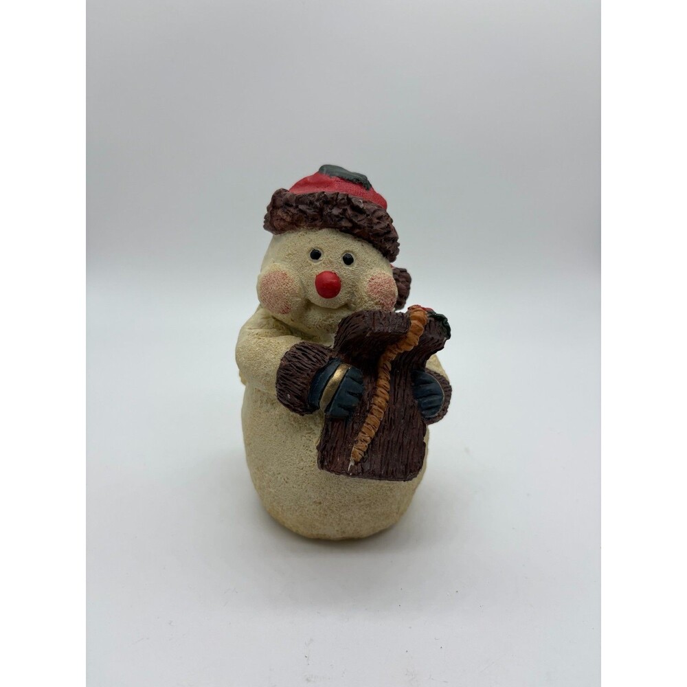 Vintage Snowman Christmas Figurine Red Hat Green Striped Scarf Winter Decor 5"